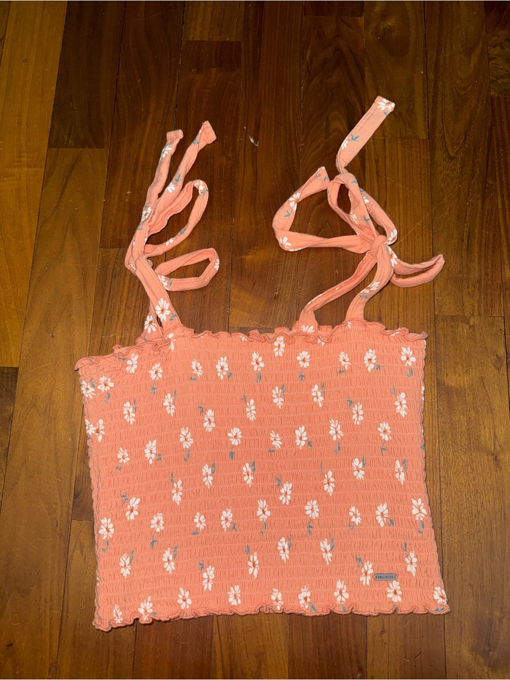 Hollister Peach Floral Smocked Tie-Strap Tank